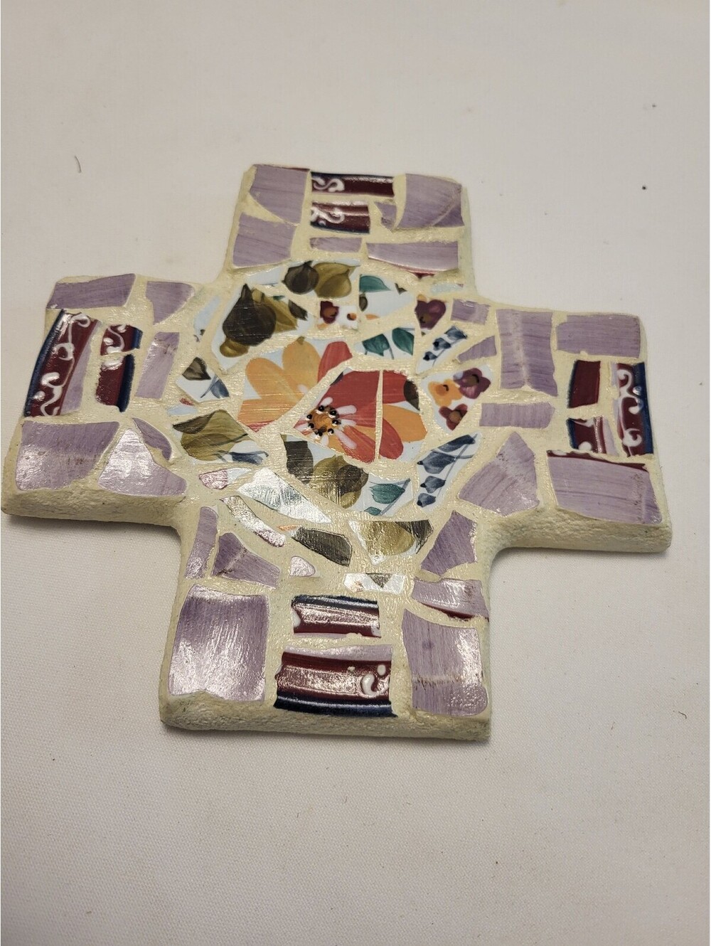 Handmade Mosaic Cross 7"x7" Decor with Floral Pattern